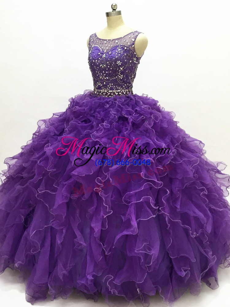 wholesale fantastic sleeveless beading and ruffles lace up quinceanera gown