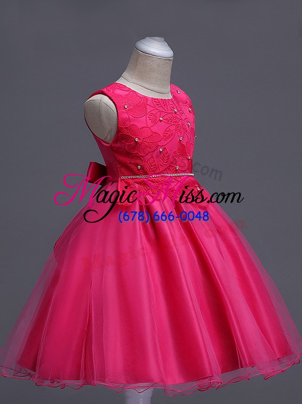 wholesale hot pink sleeveless organza zipper child pageant dress for wedding party