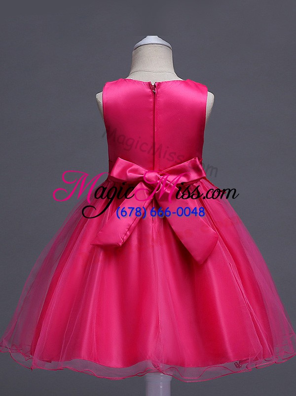 wholesale hot pink sleeveless organza zipper child pageant dress for wedding party