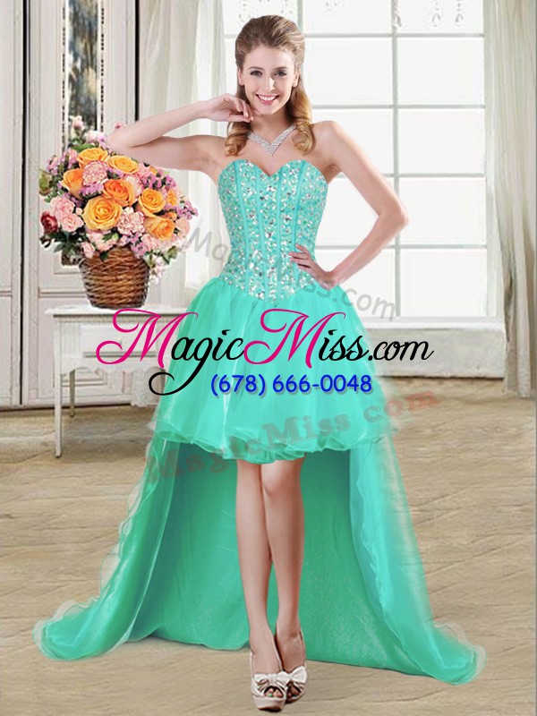 wholesale three pieces sleeveless turquoise quinceanera dresses brush train lace up