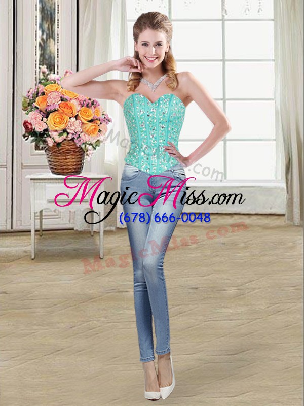 wholesale three pieces sleeveless turquoise quinceanera dresses brush train lace up