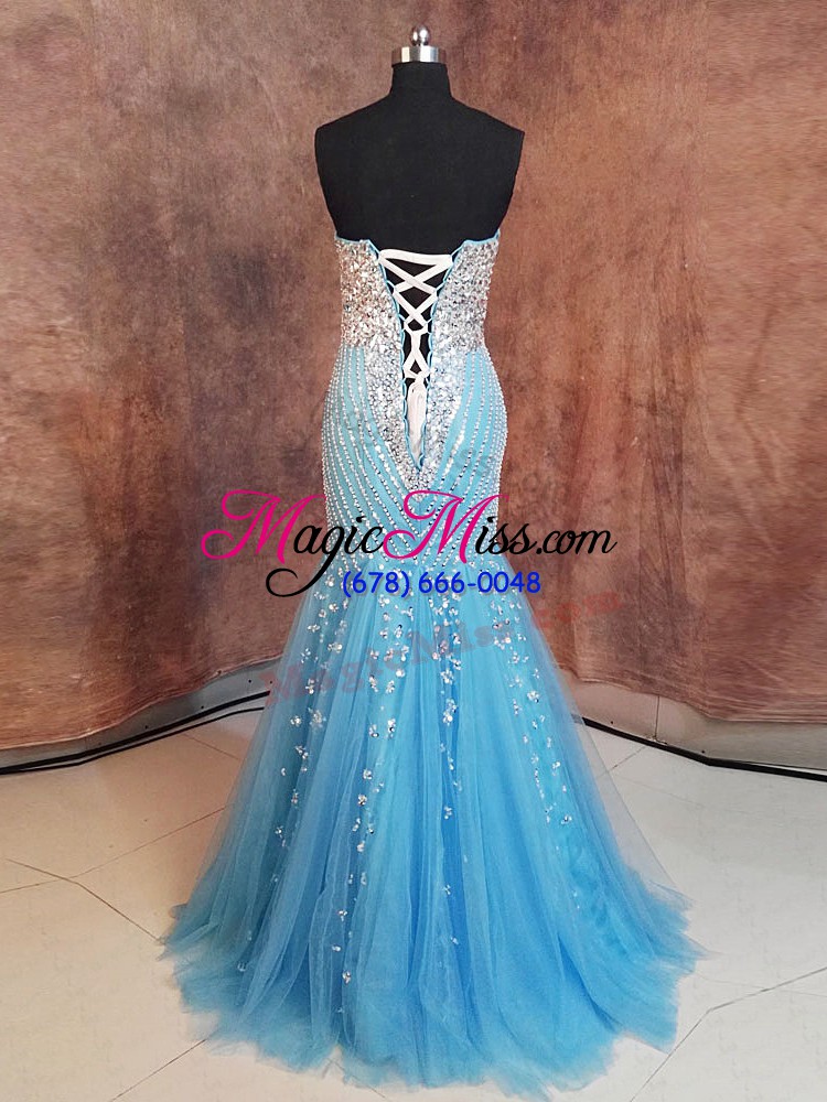 wholesale chic floor length baby blue evening dress sweetheart sleeveless lace up