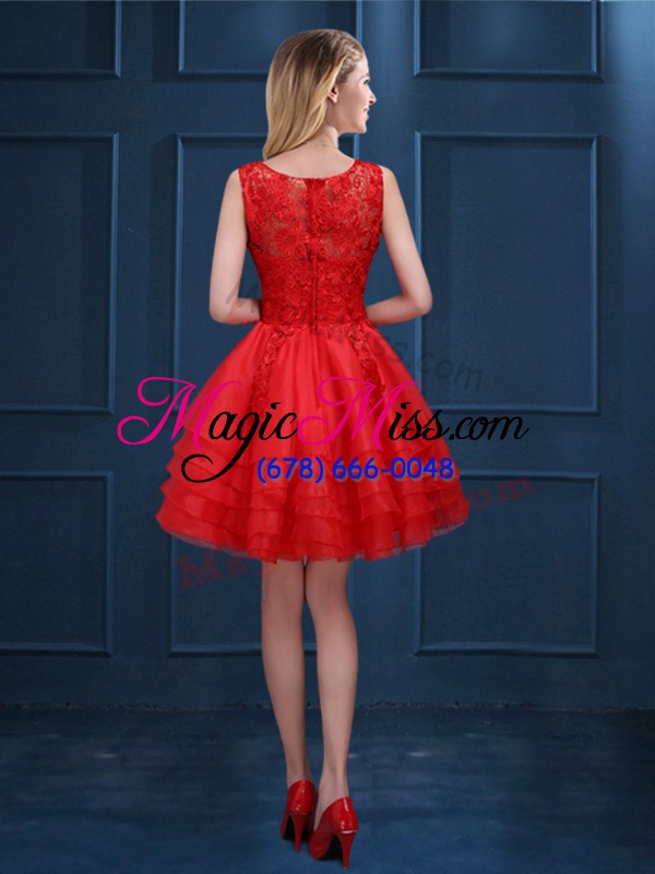 wholesale tulle sleeveless knee length damas dress and lace and ruffled layers