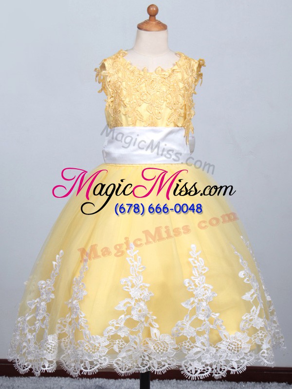 wholesale floor length yellow kids pageant dress scoop sleeveless lace up