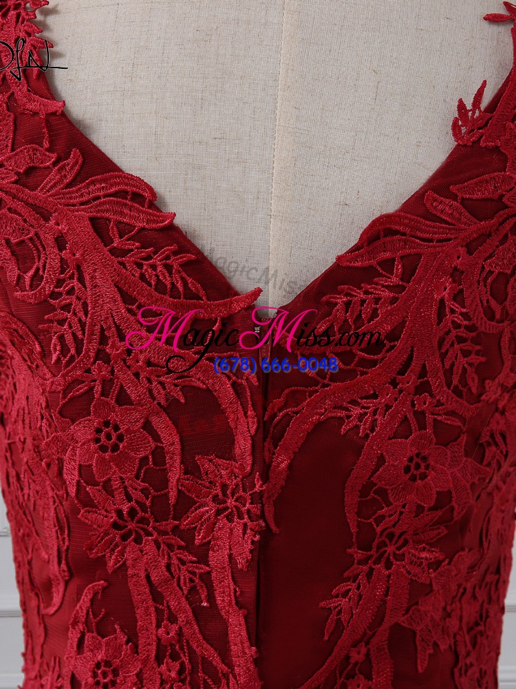 wholesale lace and appliques mother of the bride dress red zipper sleeveless brush train