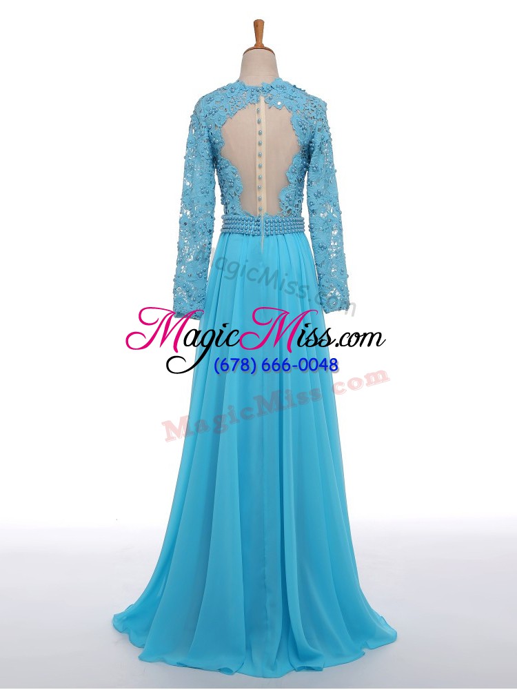 wholesale clearance baby blue chiffon zipper mother of the bride dress long sleeves floor length lace