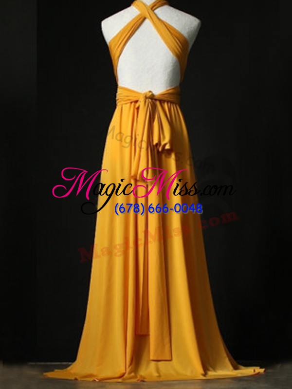 wholesale orange empire ruching damas dress criss cross chiffon sleeveless