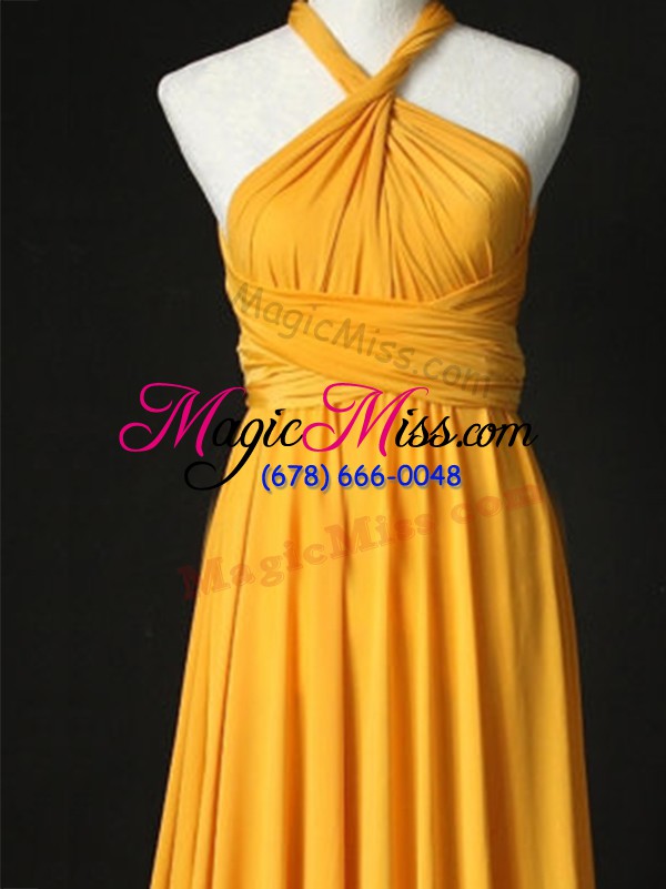 wholesale orange empire ruching damas dress criss cross chiffon sleeveless