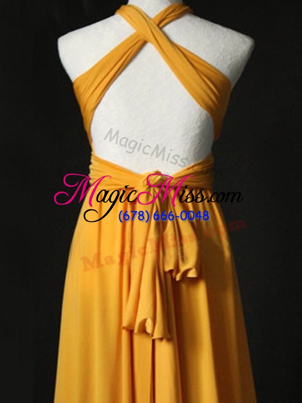 wholesale orange empire ruching damas dress criss cross chiffon sleeveless