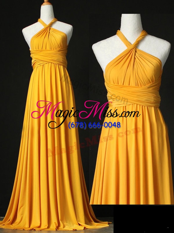 wholesale orange empire ruching damas dress criss cross chiffon sleeveless