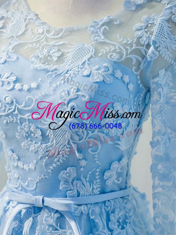 wholesale knee length a-line long sleeves baby blue lace up