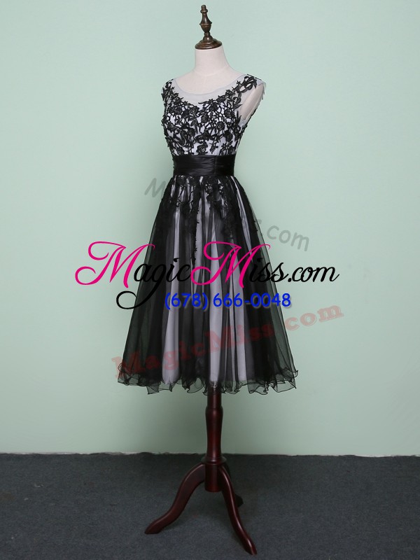 wholesale fashion black cocktail dress prom and party with lace and appliques scoop sleeveless zipper