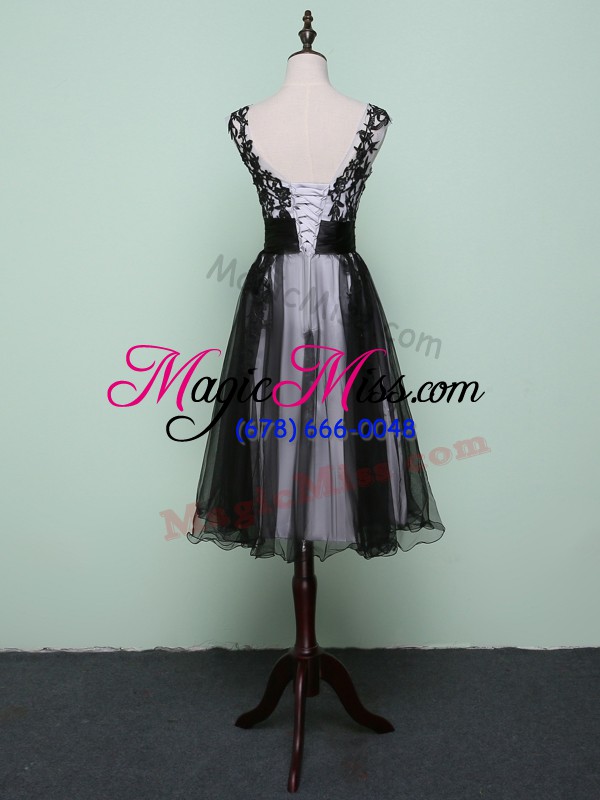 wholesale fashion black cocktail dress prom and party with lace and appliques scoop sleeveless zipper