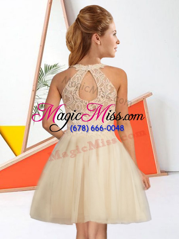 wholesale noble tulle halter top sleeveless zipper lace dama dress for quinceanera in champagne