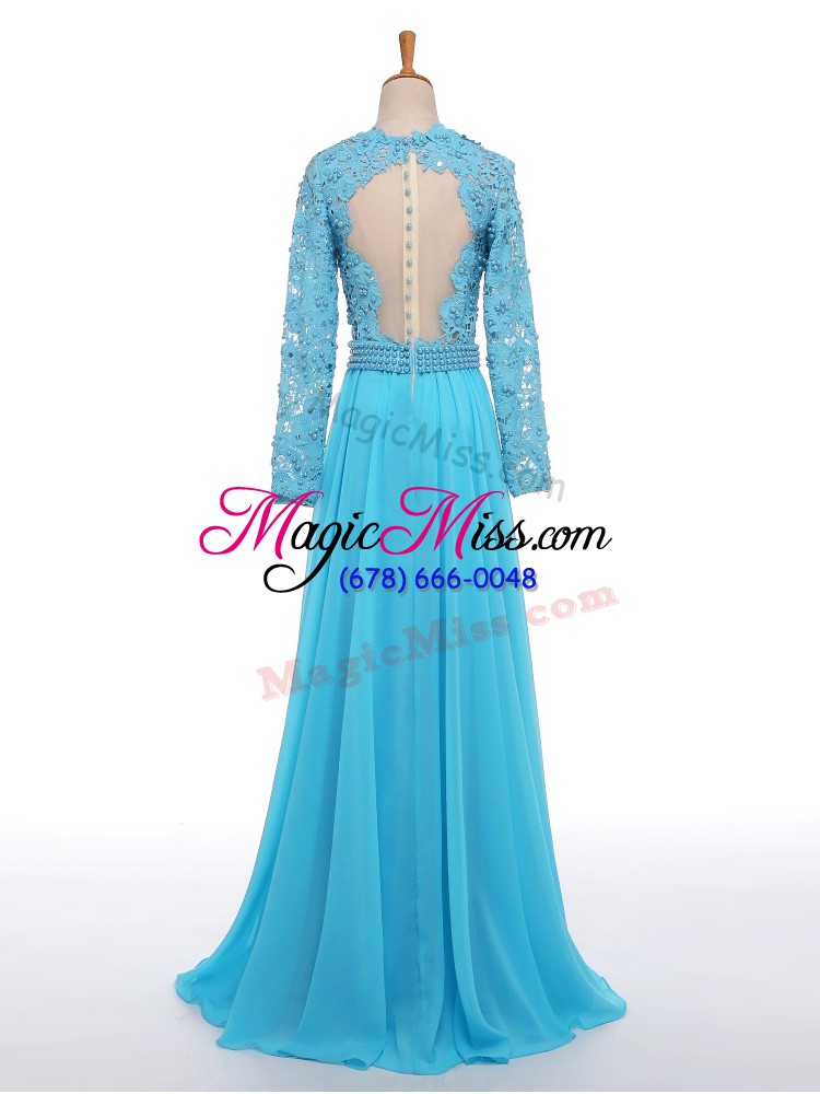 wholesale super baby blue evening dresses prom and party and military ball with lace and appliques v-neck long sleeves zipper