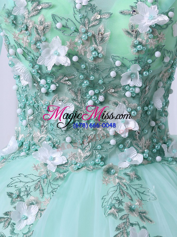 wholesale apple green ball gowns tulle off the shoulder 3 4 length sleeve beading floor length lace up quinceanera gown