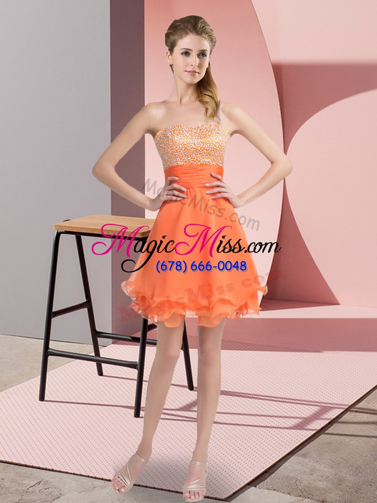 wholesale orange lace up beading sleeveless mini length