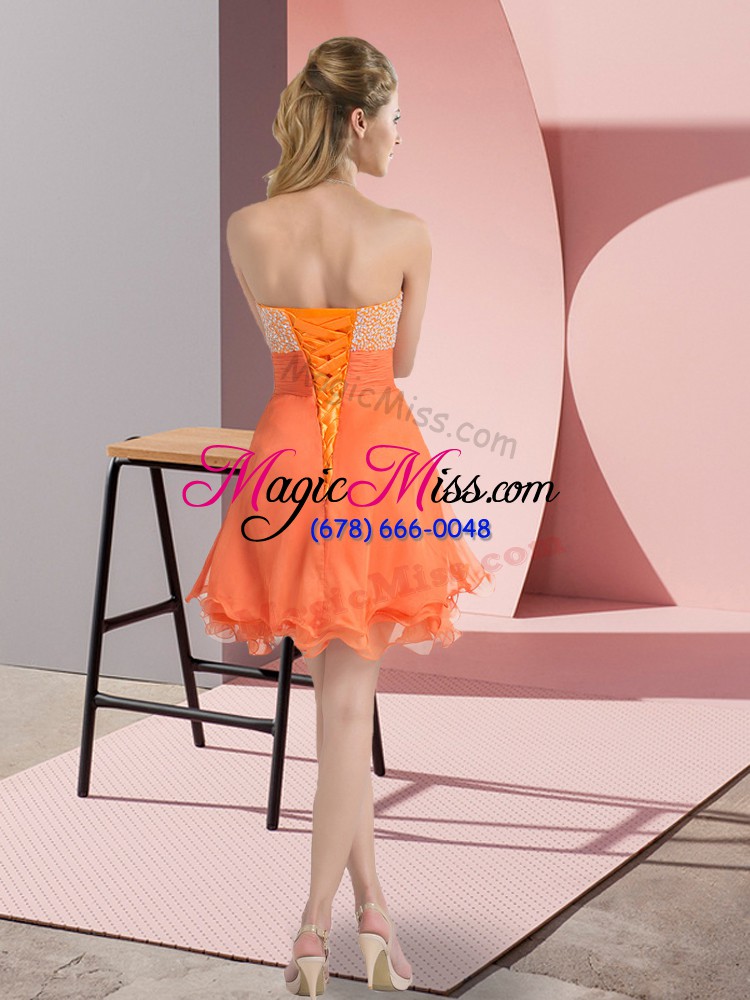 wholesale orange lace up beading sleeveless mini length