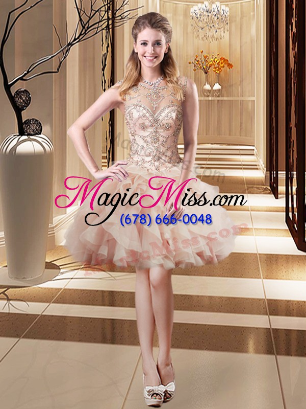 wholesale peach quinceanera gown military ball and sweet 16 and quinceanera with beading and ruffles scoop sleeveless brush train lace up