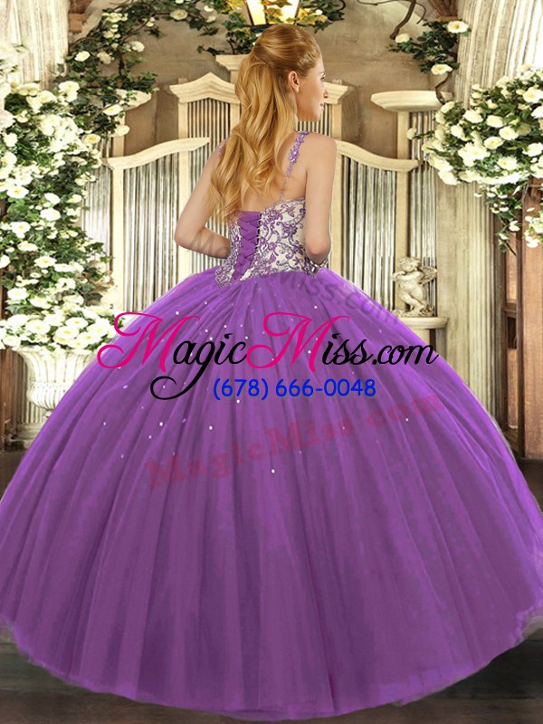 wholesale admirable tulle straps sleeveless lace up beading and appliques sweet 16 quinceanera dress in fuchsia