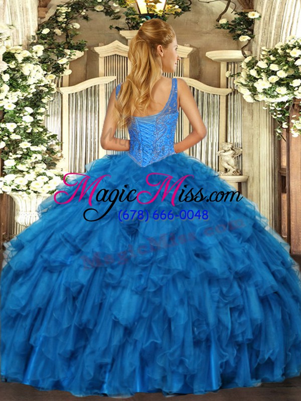 wholesale suitable floor length lace up quinceanera gowns teal for military ball and sweet 16 and quinceanera with beading and ruffles