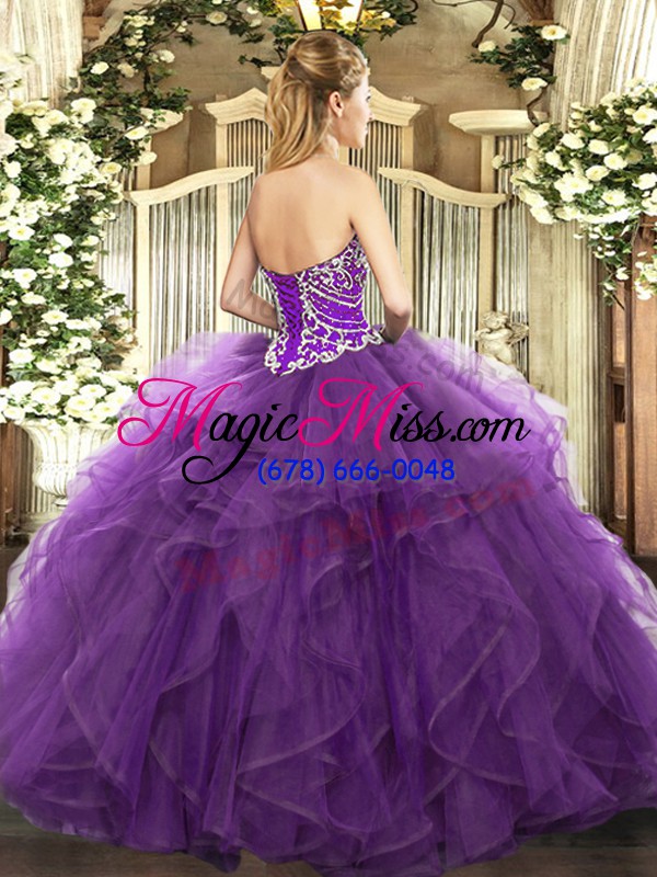 wholesale purple ball gowns sweetheart sleeveless tulle floor length lace up beading and ruffles sweet 16 dress