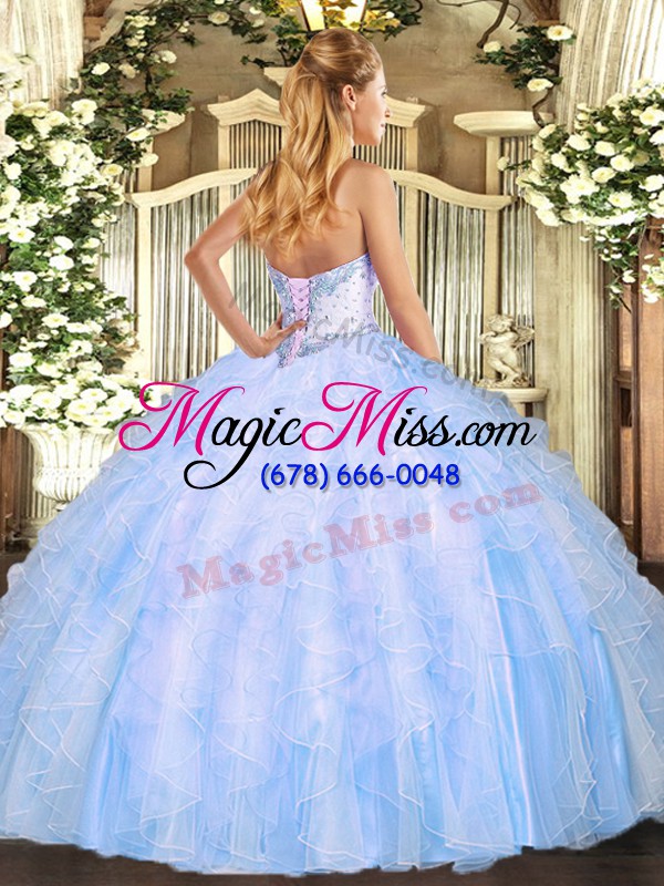 wholesale aqua blue sleeveless organza lace up vestidos de quinceanera for military ball and sweet 16 and quinceanera