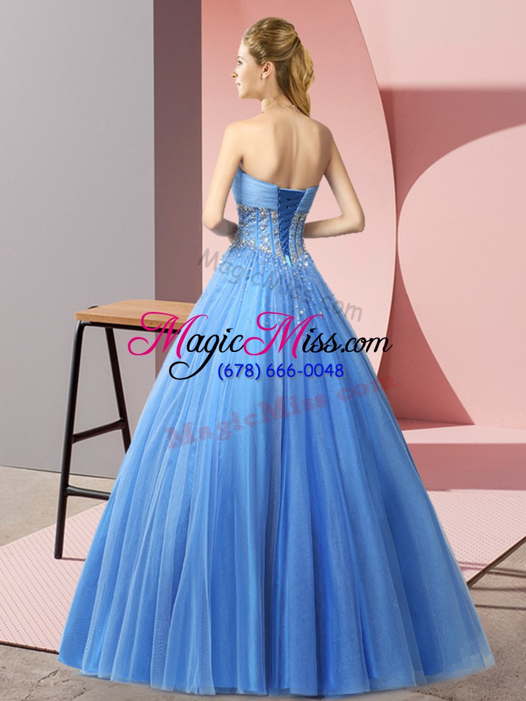 wholesale high quality sleeveless tulle floor length lace up prom evening gown in lavender with beading