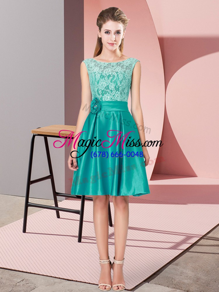 wholesale luxurious sleeveless zipper mini length lace and hand made flower prom party dress