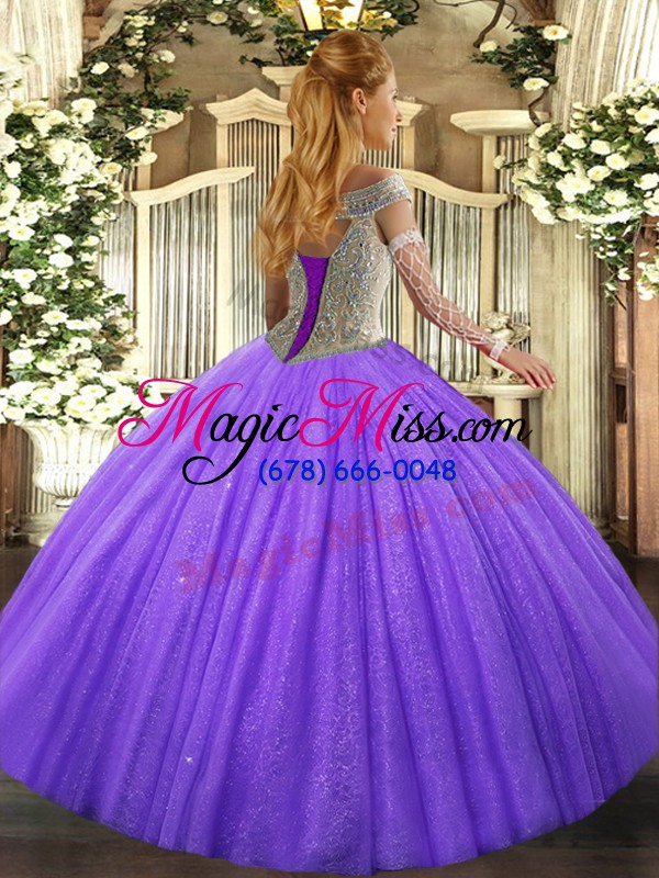 wholesale lavender ball gowns tulle off the shoulder sleeveless beading floor length lace up ball gown prom dress