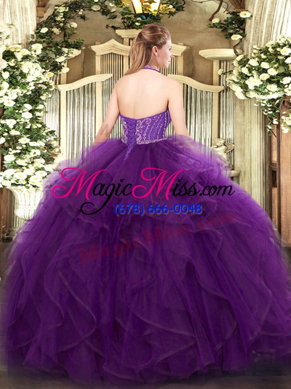 wholesale beading and ruffles quinceanera gowns purple lace up sleeveless floor length