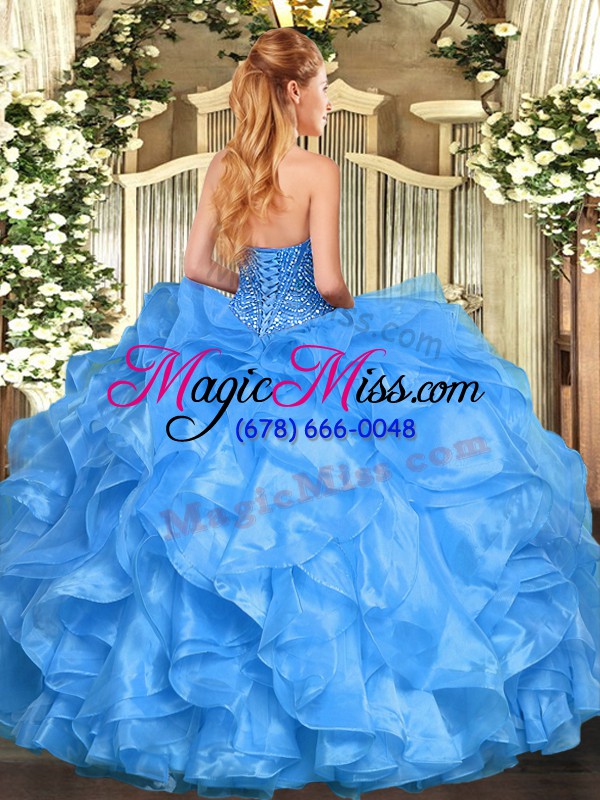 wholesale trendy floor length lace up quince ball gowns baby blue for military ball and sweet 16 and quinceanera with beading and ruffles