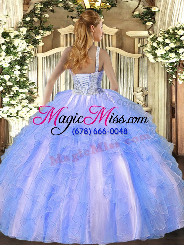 wholesale lavender lace up high-neck beading and ruffles ball gown prom dress tulle sleeveless