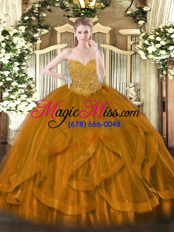 wholesale trendy organza sleeveless floor length 15th birthday dress and beading and ruffles