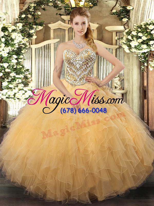 wholesale gold sleeveless beading and ruffles floor length vestidos de quinceanera