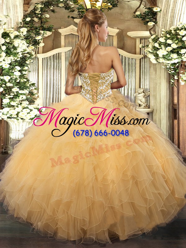 wholesale gold sleeveless beading and ruffles floor length vestidos de quinceanera