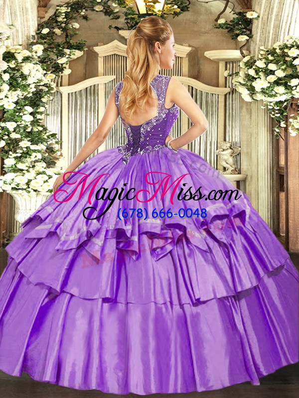 wholesale excellent lilac lace up straps beading and ruffled layers quinceanera gowns organza and taffeta sleeveless