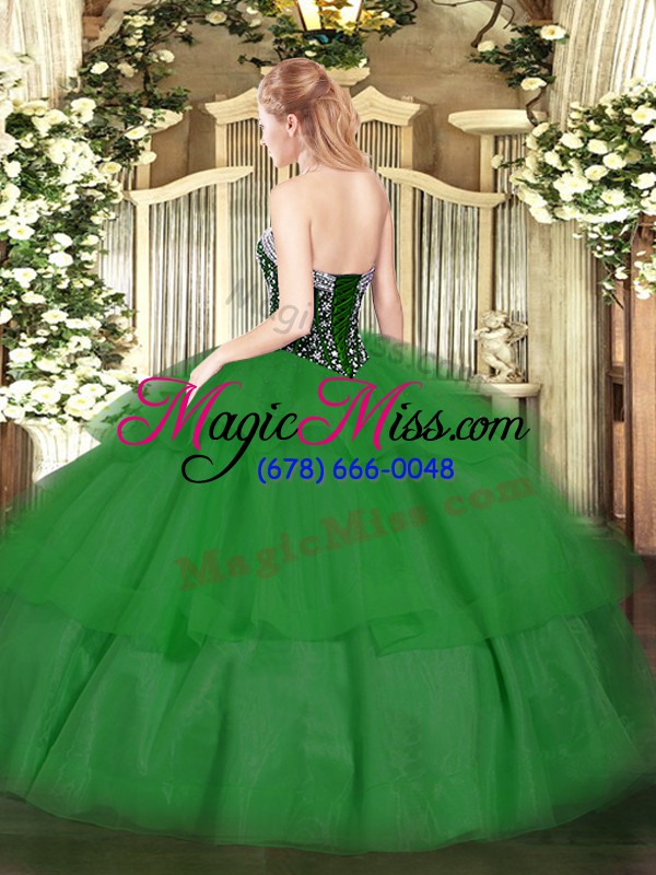 wholesale high end sleeveless beading and ruffled layers lace up quinceanera dress