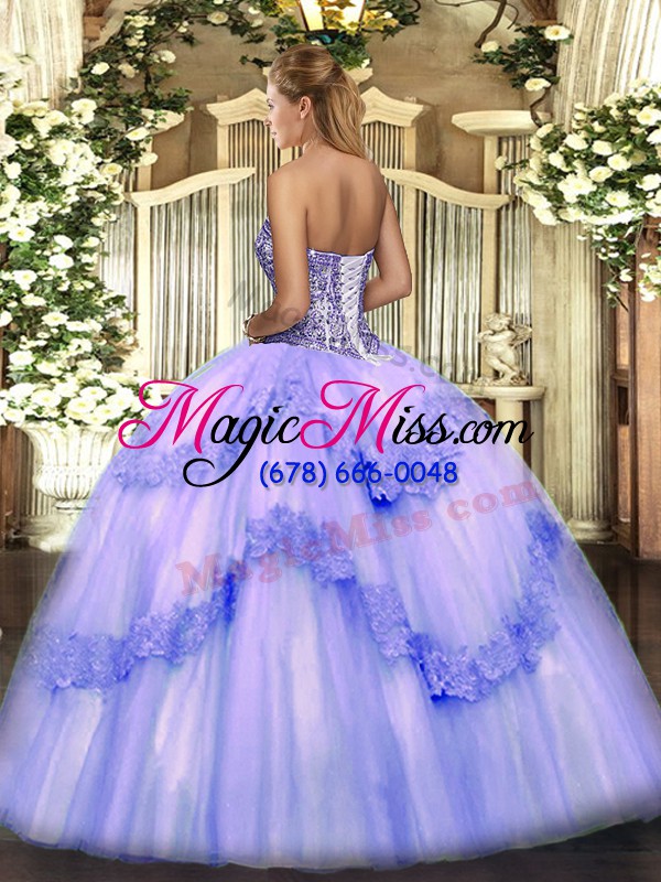 wholesale tulle lace up sweet 16 dresses sleeveless floor length beading and appliques and ruffles