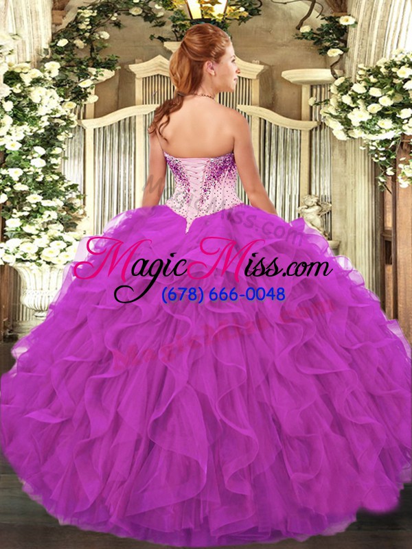 wholesale exquisite purple sweetheart neckline beading and ruffles 15th birthday dress sleeveless lace up