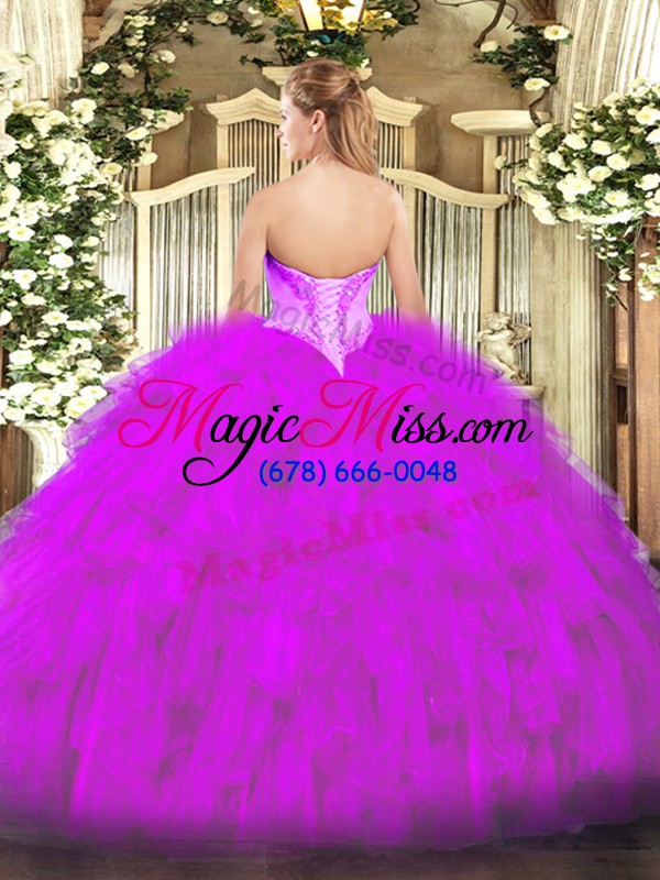 wholesale floor length quince ball gowns organza sleeveless beading and ruffles