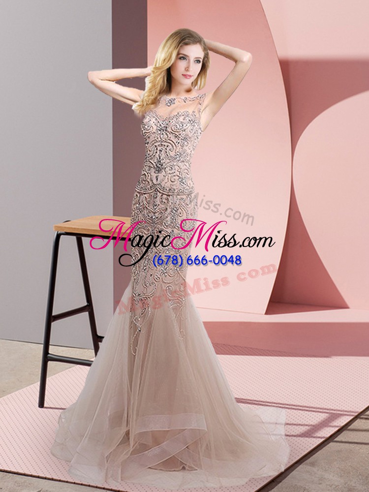 wholesale cheap sleeveless sweep train zipper beading and ruffles dress for prom