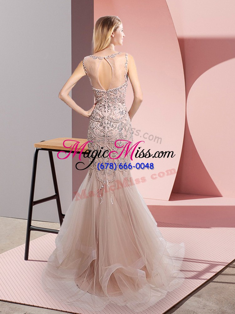 wholesale cheap sleeveless sweep train zipper beading and ruffles dress for prom