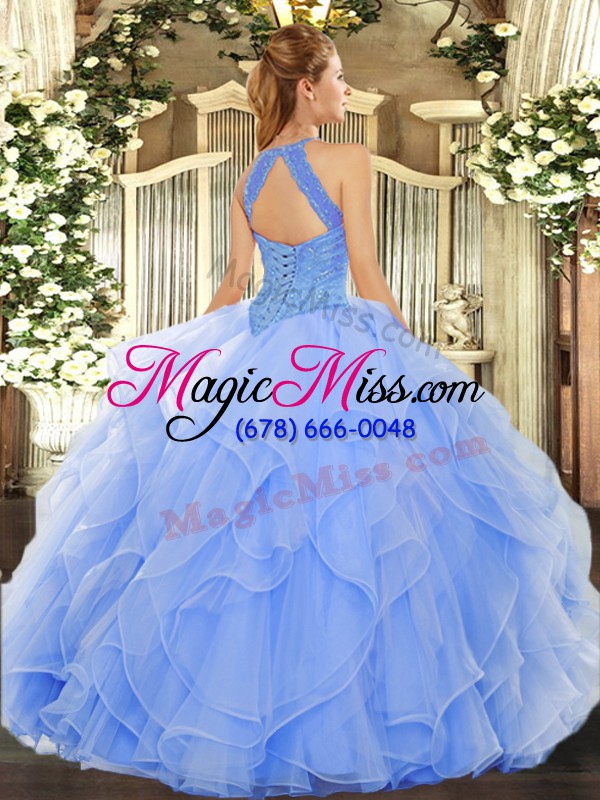 wholesale captivating lavender lace up high-neck beading and ruffles quinceanera gowns organza sleeveless