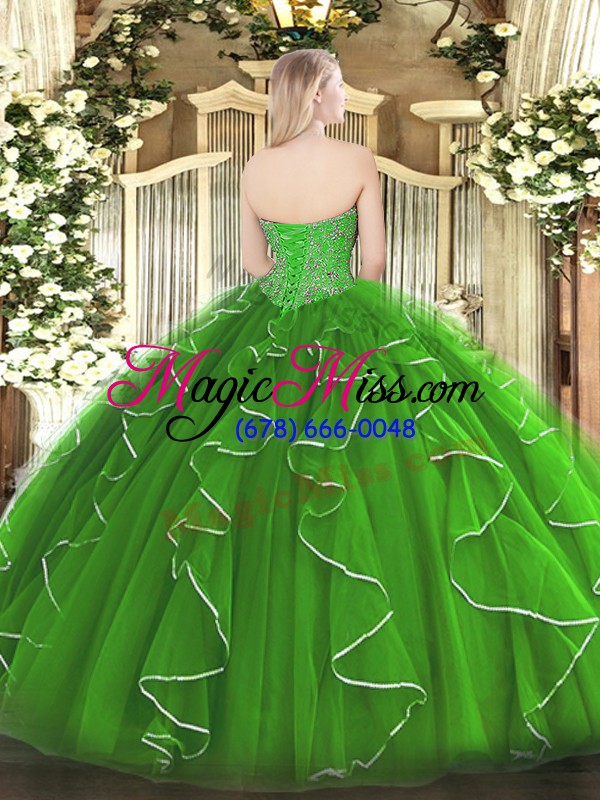 wholesale colorful green sleeveless floor length beading and ruffles lace up quinceanera dress