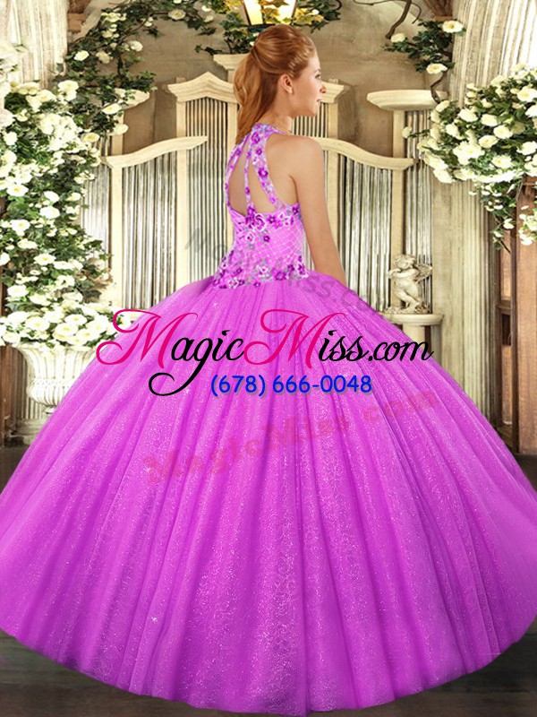 wholesale customized halter top sleeveless quinceanera gown floor length beading lavender tulle