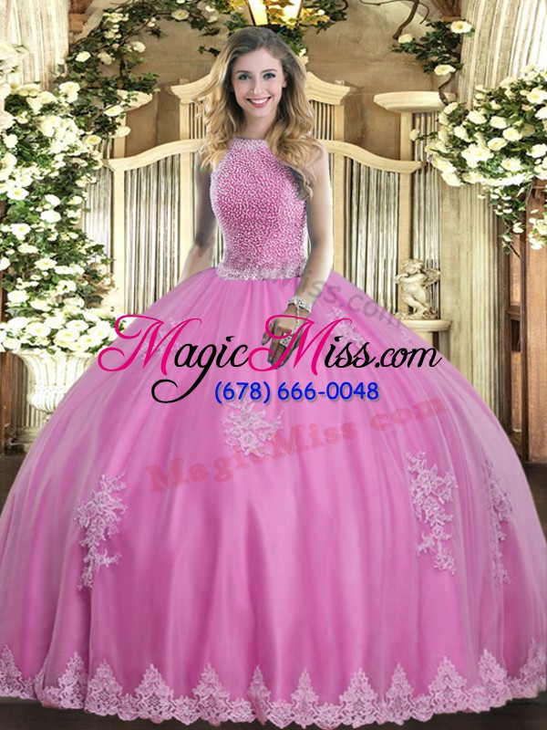 wholesale sleeveless beading and appliques lace up quinceanera gown