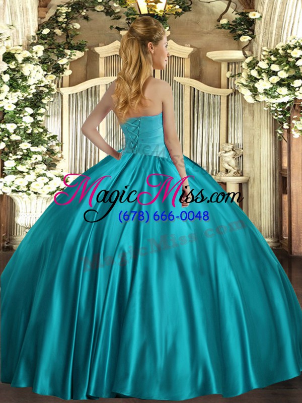 wholesale satin sleeveless floor length quince ball gowns and ruching