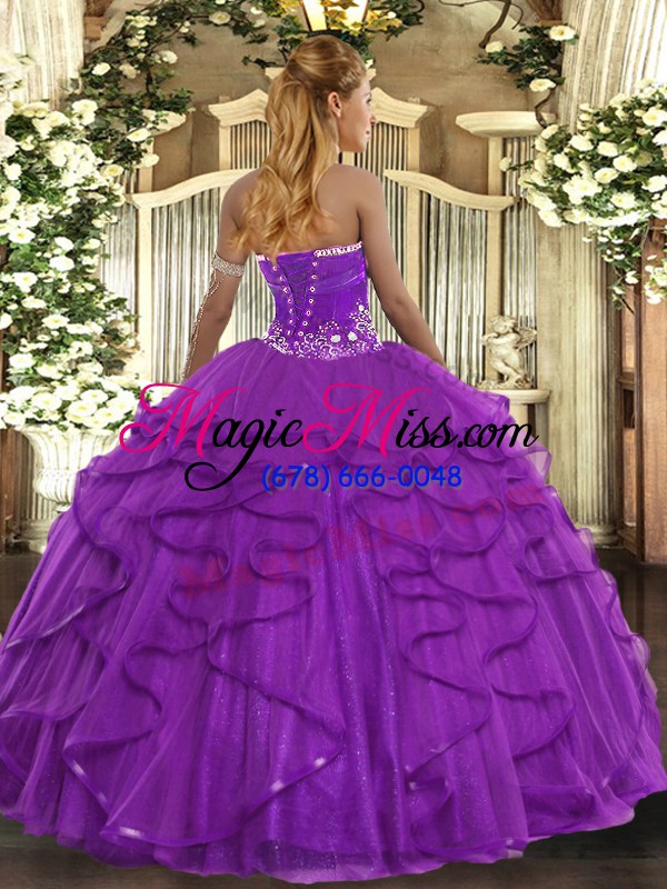 wholesale fuchsia strapless lace up beading and ruffles quinceanera dress sleeveless