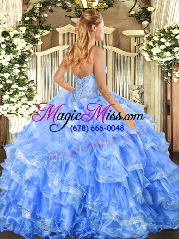 wholesale romantic baby blue sleeveless organza lace up quinceanera dress for military ball and sweet 16 and quinceanera